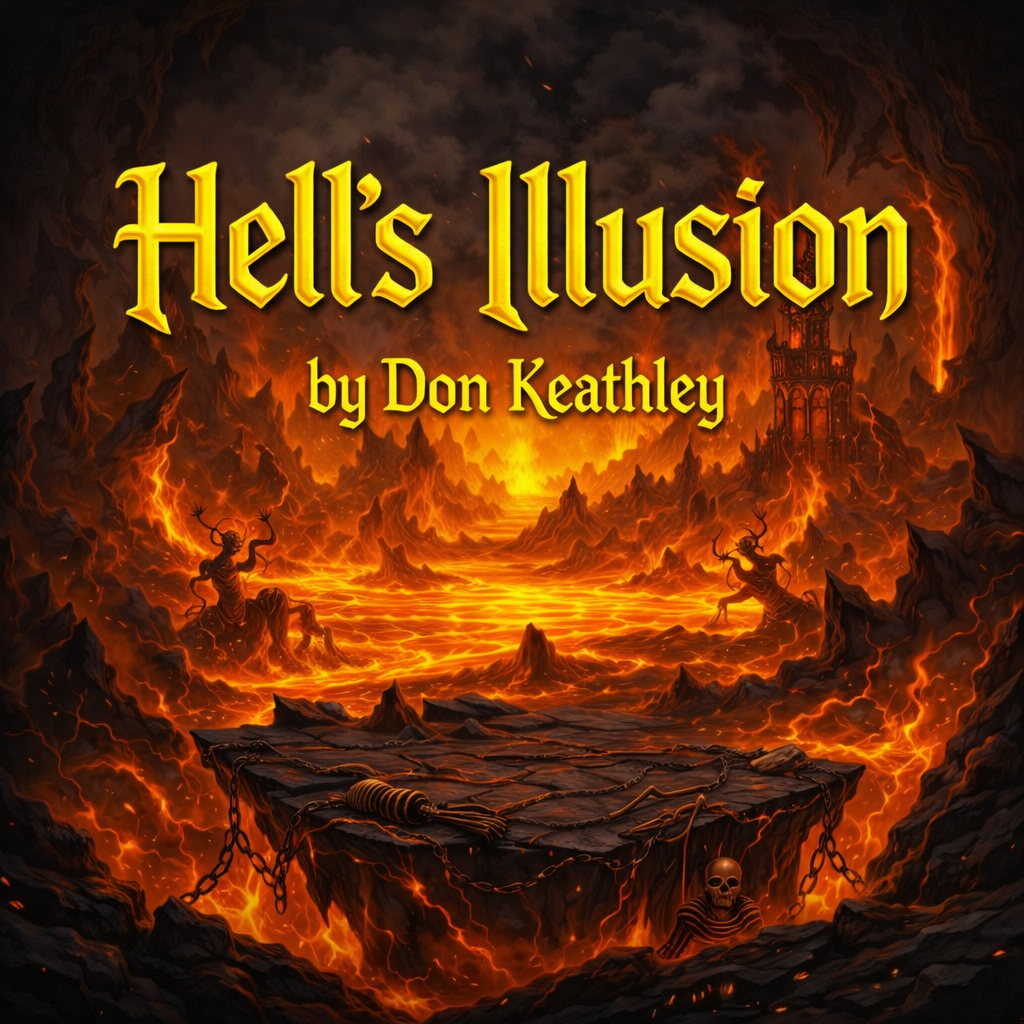 Dark sorceress in black and red gown holding a glowing nature orb and a horned staff in a fiery volcanic cave with lava and skeletons